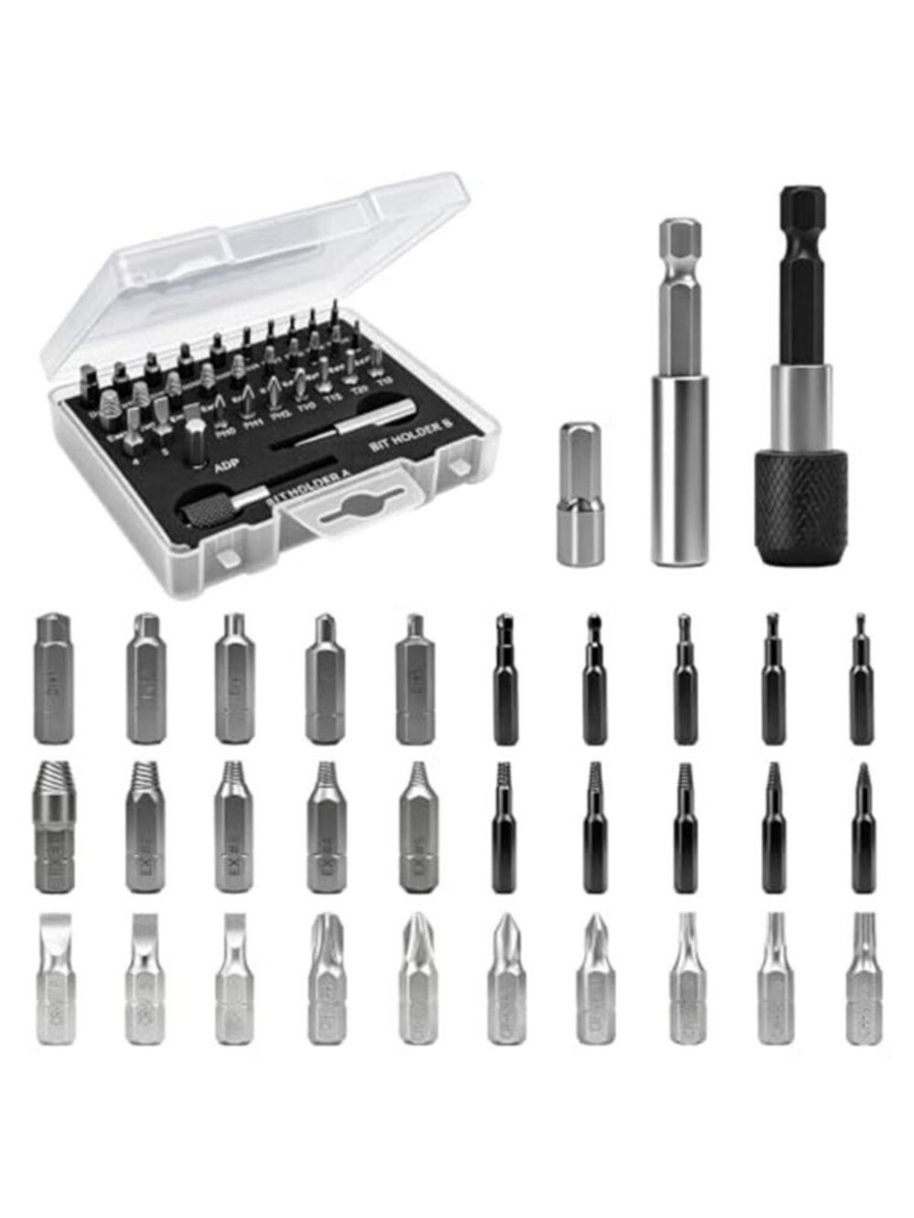 33PC Damaged Screw Extractor Set & Broken Bolt Extractor Kit – HSS Easy - D